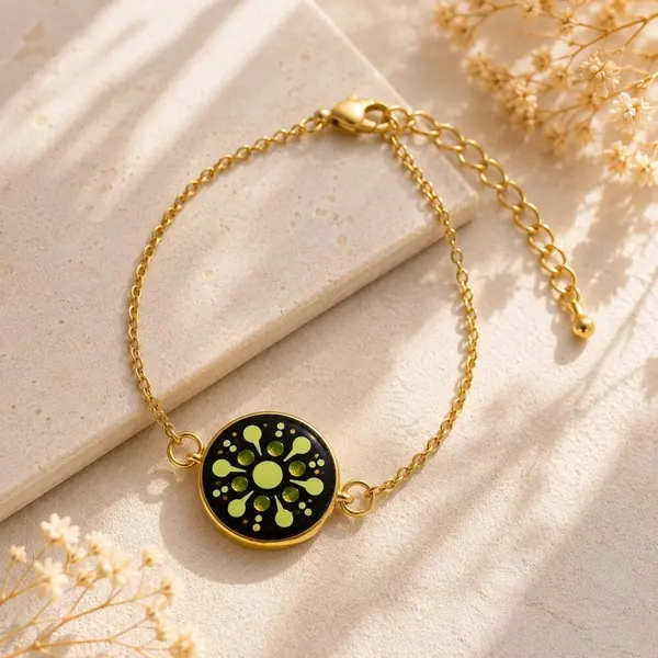 Bracelet mandala doré – jaune & bronze peint à la main