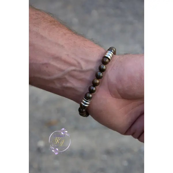 Bracelet "nova" code : destock50 acier 316l et bronzite 20 cm bijoux homme assembler mains (a154)
