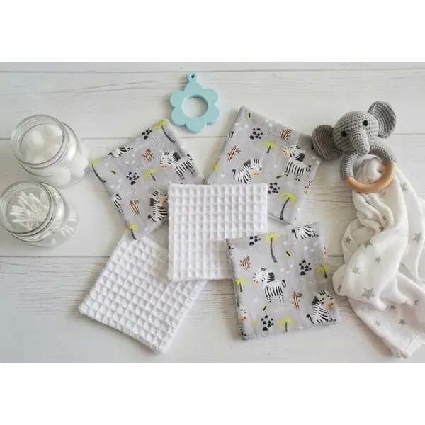 Lot de 6 lingettes bébé coton et nid d'abeilles