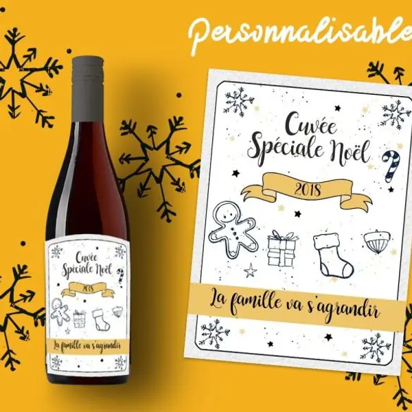 Etiquette personnalisable bouteille vin Spécial Noël
