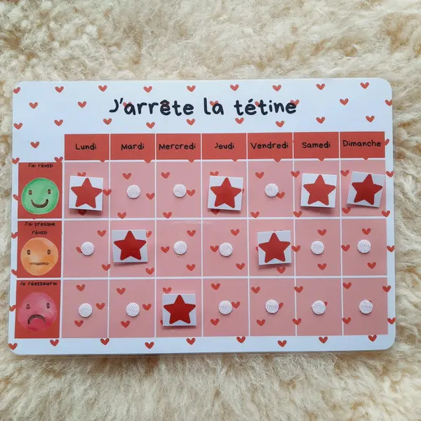 J'arrête la tétine ! tableau de motivation à l'arrêt de la tétine