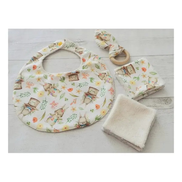 Coffret naissance/box naissance tissus beige et lapins