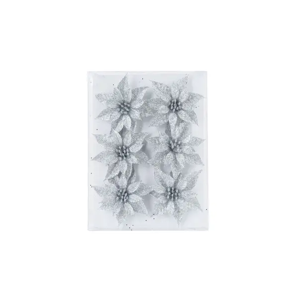 Lot de 6 roses de Noël argent