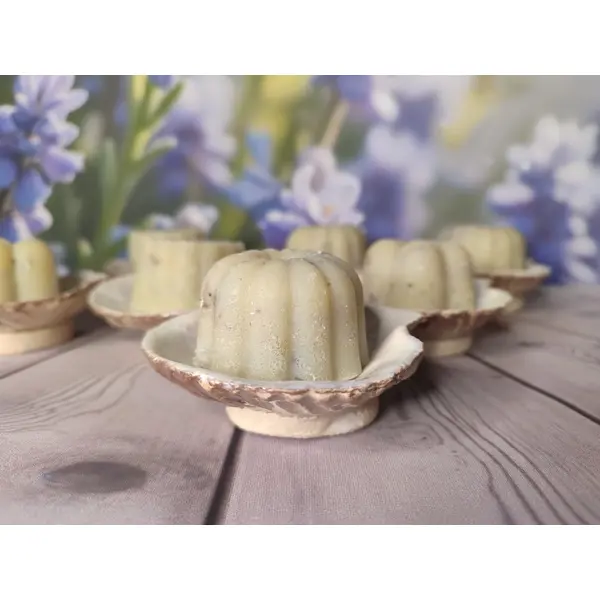 Ensemble savon lavande et porte-savon mini coquille st jacques en céramique.