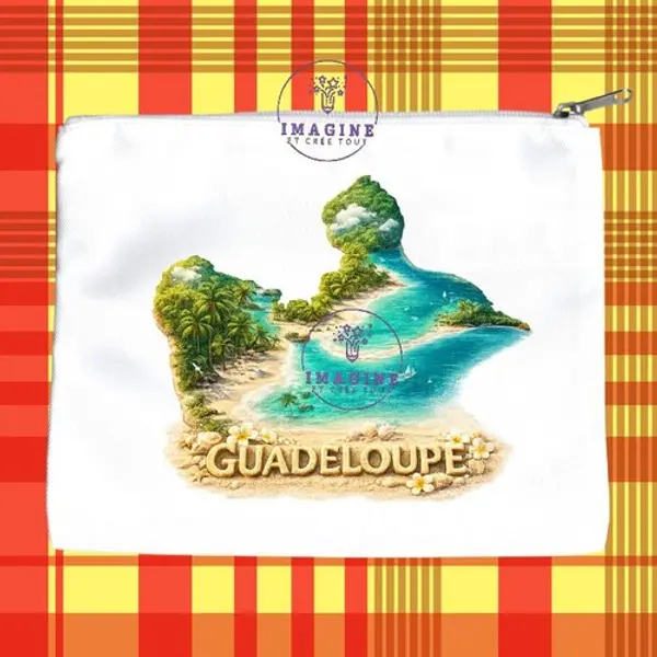 Trousse l - maquillage - sublimation - impression infusible ink - carte guadeloupe - plage tropicale - sable