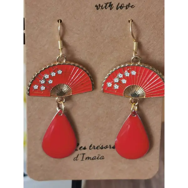 Boucles d'oreilles éventail rouge