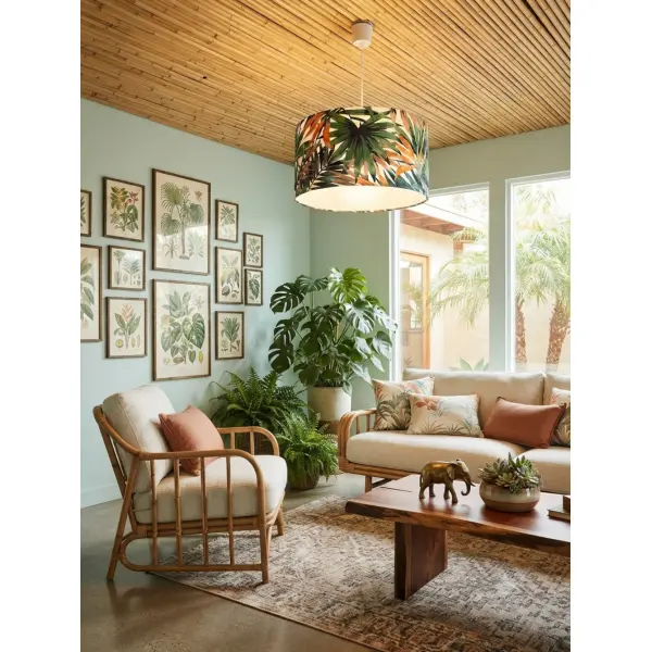 Abat-jour feuilles de palmier exotiques – décoration tropicale chic, luminaire salon chambre, ambiance végétale et dépaysante