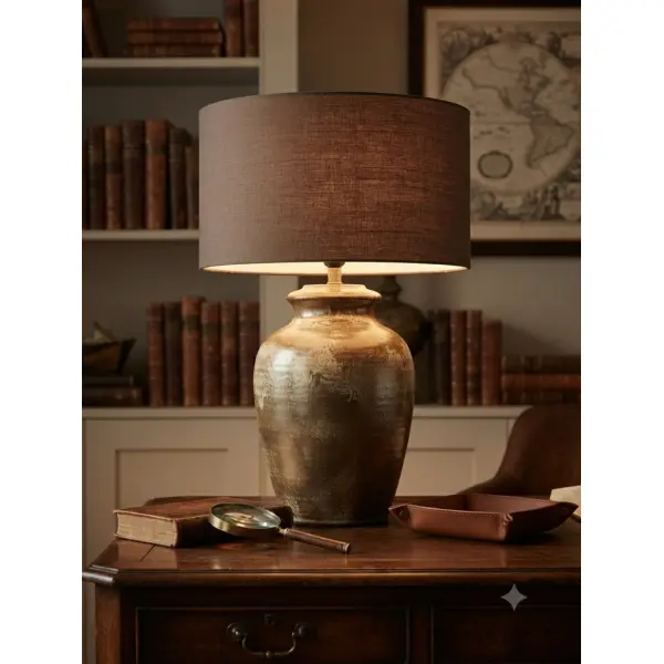 Abat-jour taupe effet textile – luminaire déco naturel, scandinave, déco intérieure contemporain et campagne chic lampe chevet