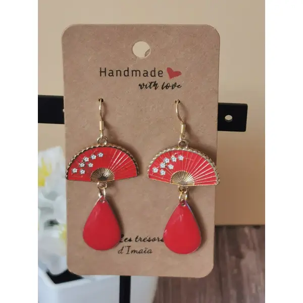 Boucles d'oreilles éventail rouge