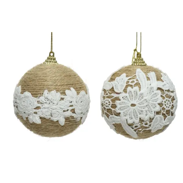 2 Boules jute et dentelle fil or