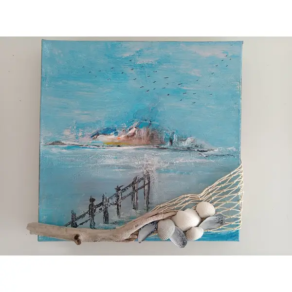 Tableau peint avec paysage marin 29x29 cm