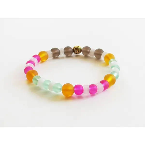 Bracelet boho chic perles verre givré dépoli couleurs pastel