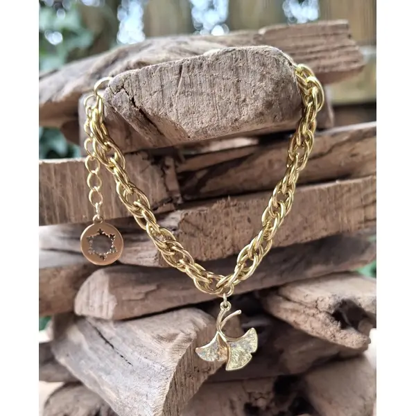 Bracelet chaîne ginkgo doré