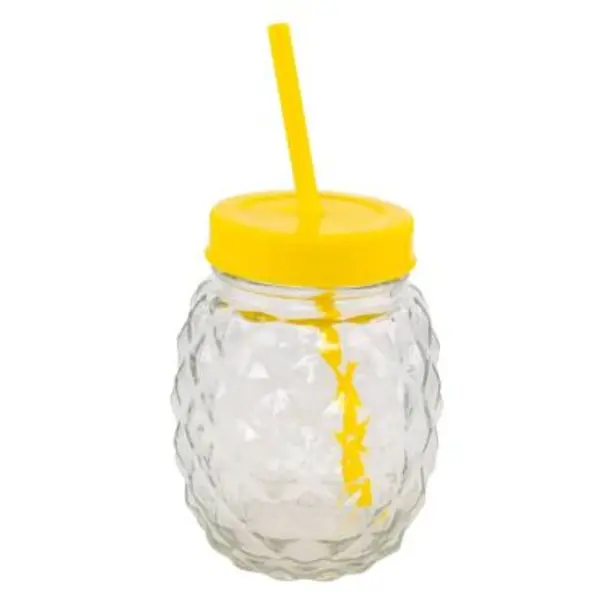 Mason Jar avec Couvercle et Paille - Ananas Jaune
