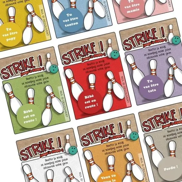 Ticket à gratter Jeu "Strike" personnalisé avec message de votre choix Recto/verso|annonce grossesse
