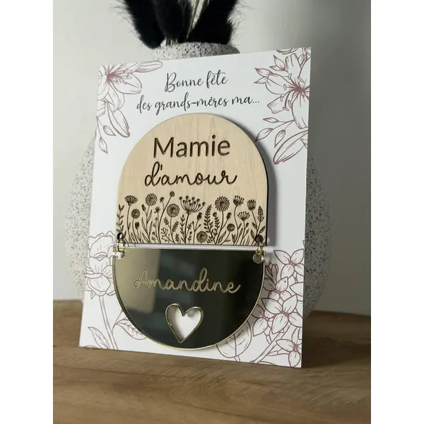 Magnet en bois personnalisé mamie d'amour - fête des grands-mères - cadeau mamie ou maman d'amour