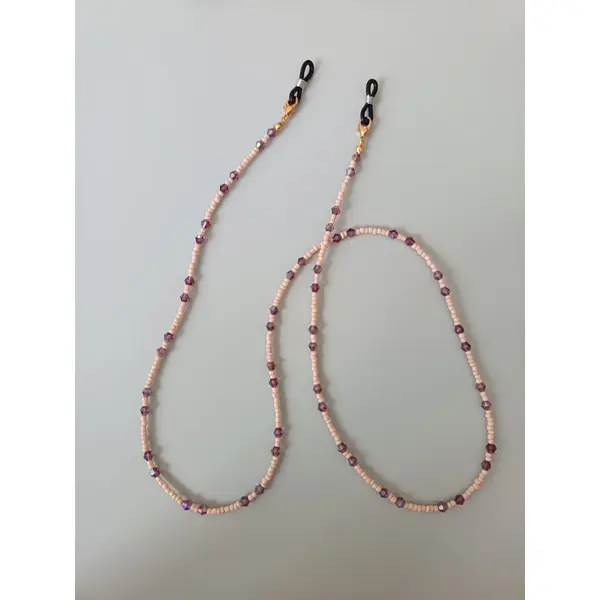 Chaîne de lunettes en perles fait main 75-80 cm, beige et violet, cordon pour lunettes élégant, cadeau femme