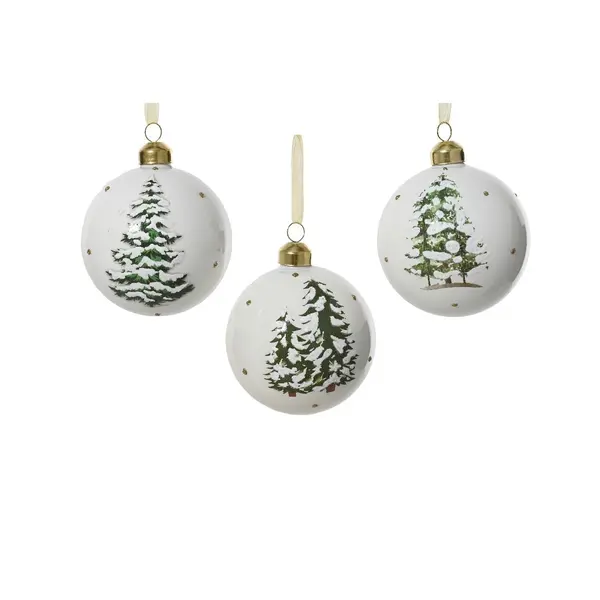 3 Boules en verre blanche et forêt