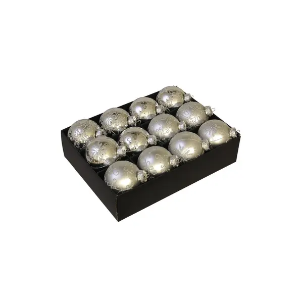 12 Boules de Noël argentées à motif
