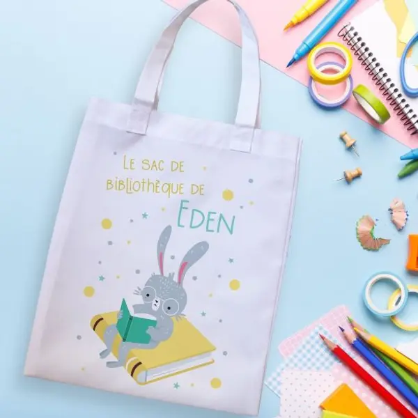 Tote bag sac de bibliothèque Lapin