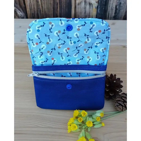 Porte monnaie motif floral bleu