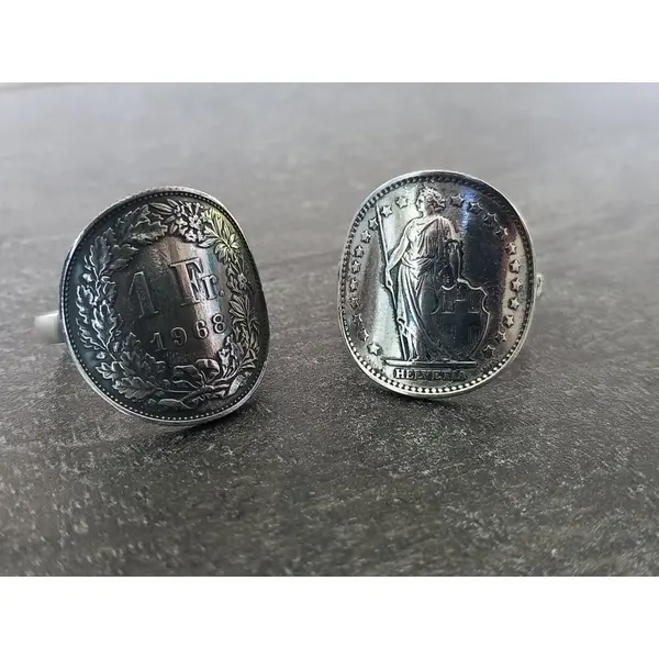 Bague pièce de monnaie 1 franc helvetia suisse