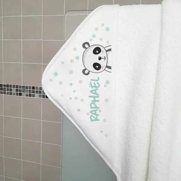 Cape de bain personnalisée en éponge | pour enfant | avec prénom | modèle Panda