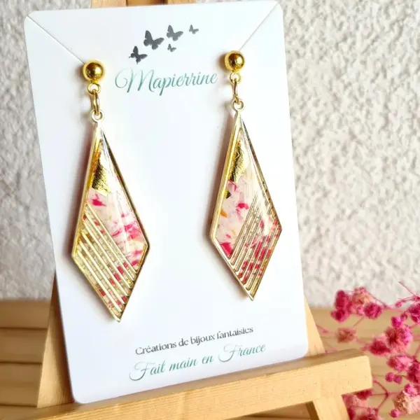 Boucles d’oreilles artisanales en pâte polymère élégance marbrée dorée