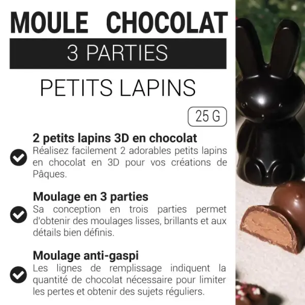 Moule chocolat en 3 parties Petits lapins
