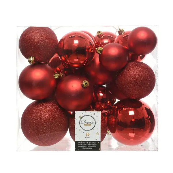 26 Boules de Noël classiques rouges plastique