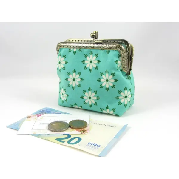 Porte monnaie à double compartiments fleurs blanches