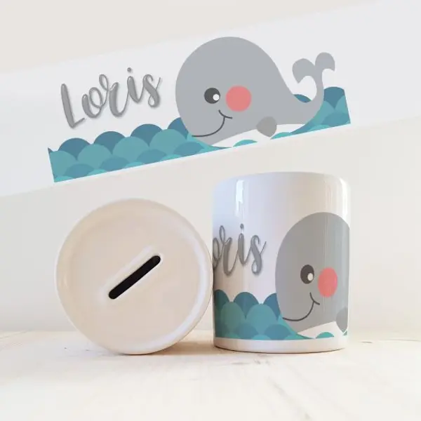 Tirelire enfant avec prénom modèle Baleine