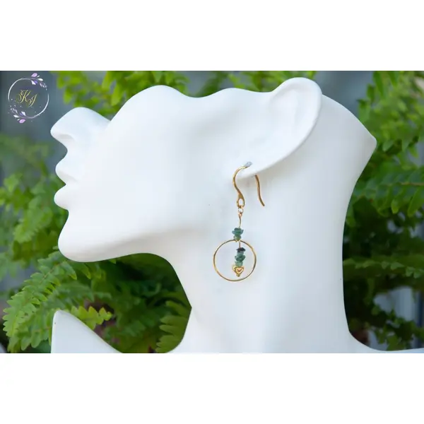 Boucles d'oreilles "émeraude brésil" code : destock50 acier inox et émeraude 53 mm bijoux femme assembler mains (a544)