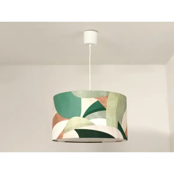 Abat-jour géométrique vert – décoration naturelle chic, luminaire salon chambre, ambiance scandinave contemporaine