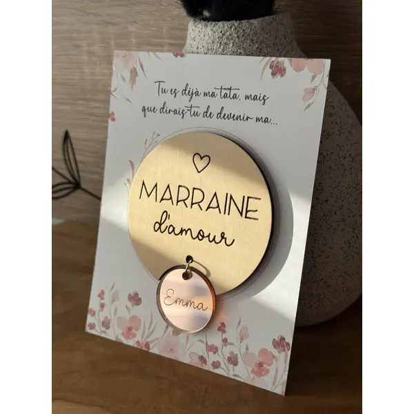 Magnet en bois avec pendentif personnalisé - demande surprise parrain marraine - annonce grossesse - cadeau baptême communion