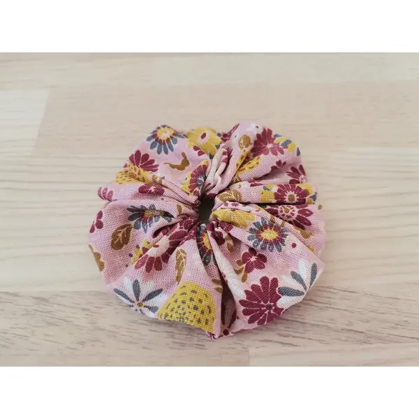 Chouchou fille coton rose saumon motifs fleurs