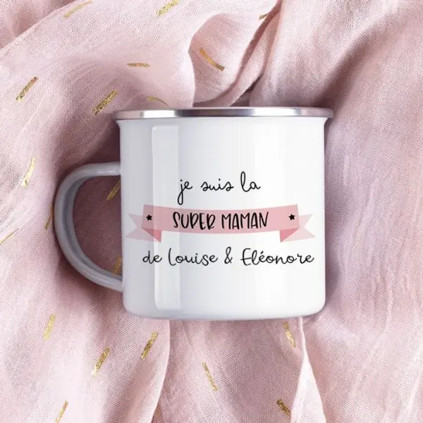 Tasse émaillée personnalisée Super Maman | Cadeau fête des mères