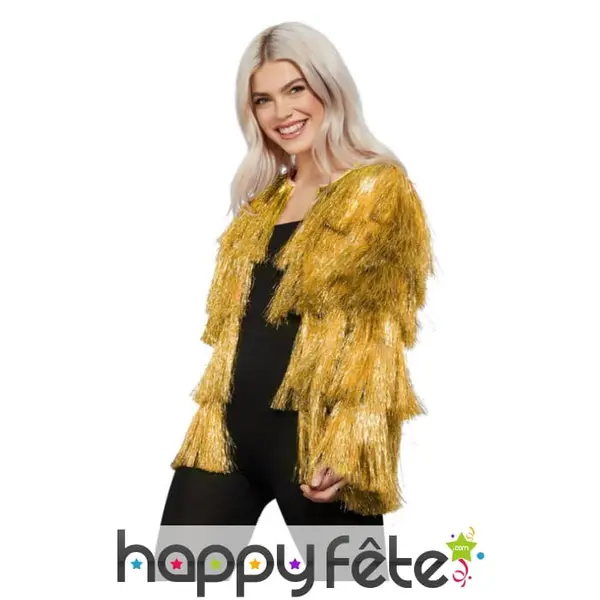 Veste disco dorée à franges pour femme