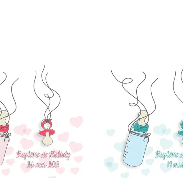 Affiche à empreintes Tétine et biberon pour baby shower (rose)
