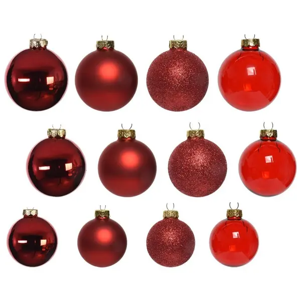 Set de 42 boules de Noël classiques rouges