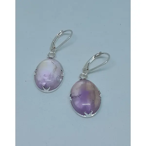 Boucles d'oreille dormeuses argent 925 et amétrine rare création unique