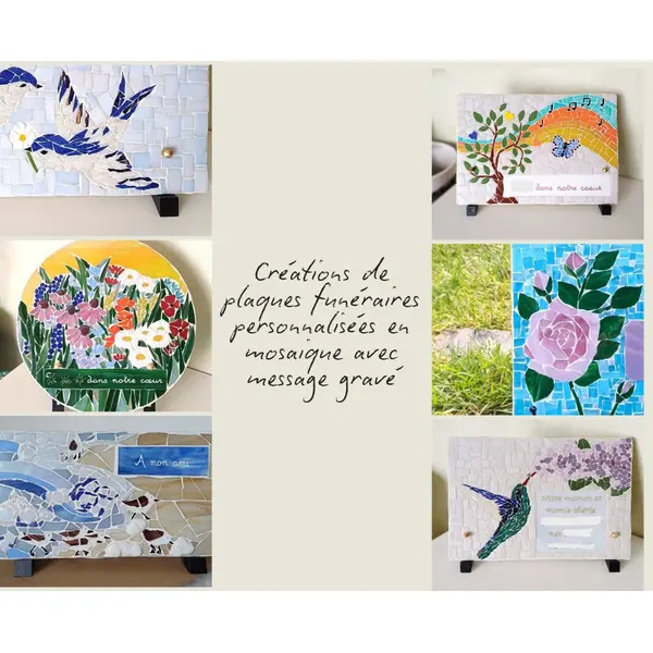 Plaque funéraire en mosaïque personnalisable avec message gravé