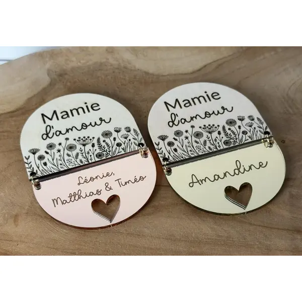 Magnet en bois personnalisé mamie d'amour - fête des grands-mères - cadeau mamie ou maman d'amour