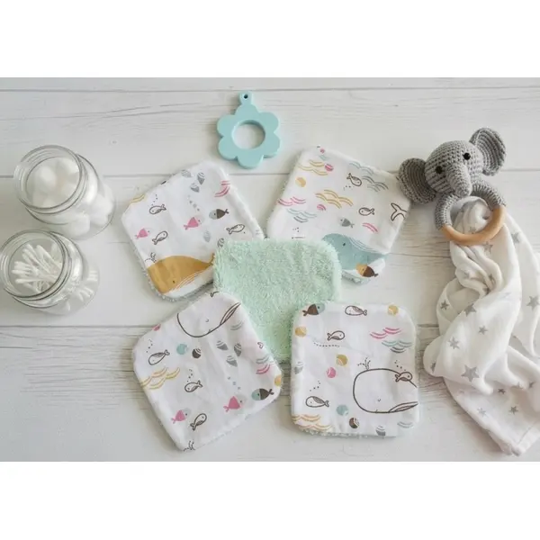 6 lingettes bébé coton et éponge bambou