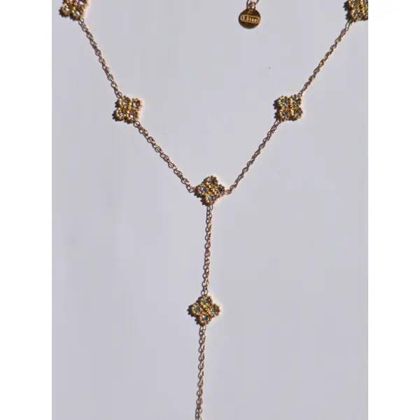 Collier trèfles dorés scintillants . sautoir acier inoxydable trèfles | bjou femme - idée cadeau