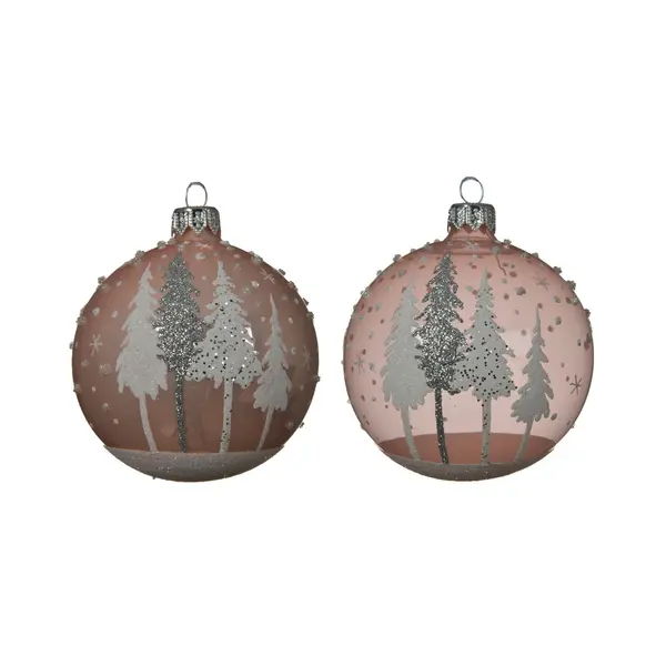 2x3 Boules en verre roses avec sapins