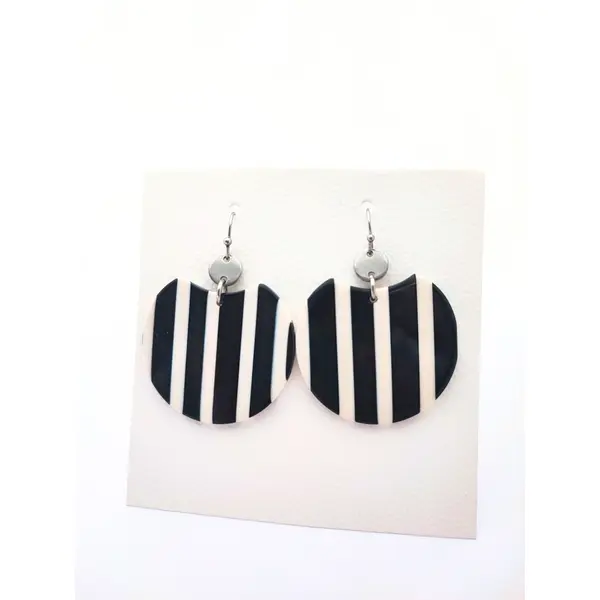 Boucles d'oreilles rayures noires et blanches, acier inoxydable