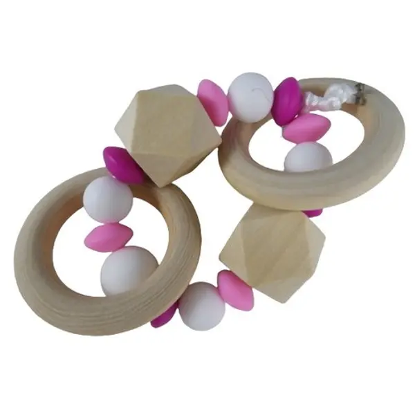 Anneau de dentition rose et blanc inspiration montessori