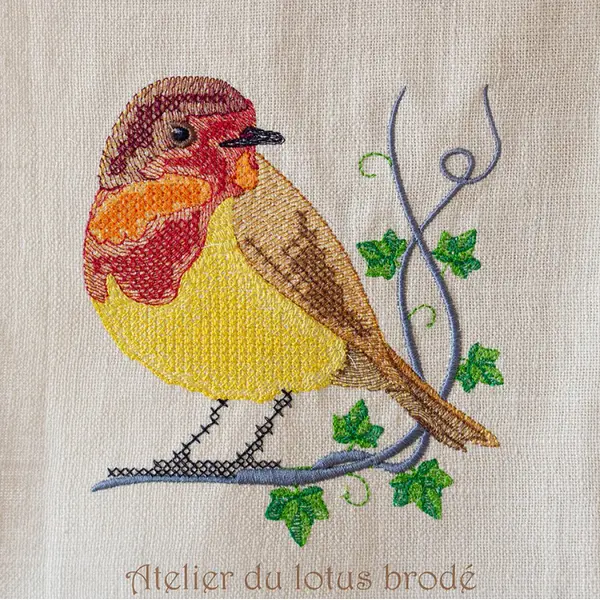 Fichier broderie machine- oiseau sur une branche de lierre-