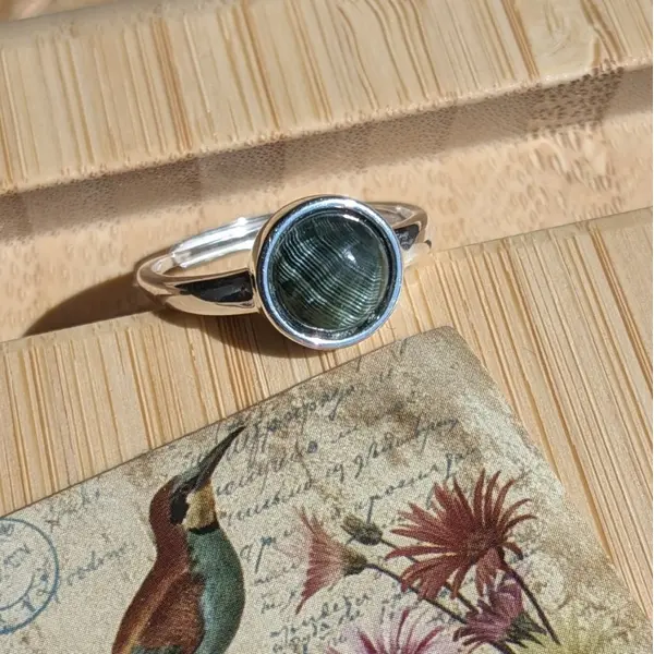 Vert velours - bague ajustable monture argent pierre naturelle séraphinite verte